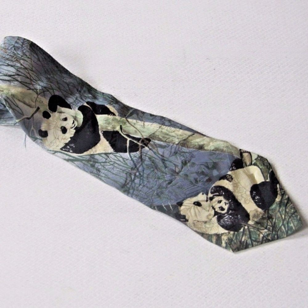 ENDANGERED SPECIES Mens Neck Tie Baby Panda Silk